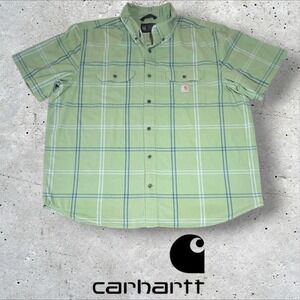 Carhartt Men's 106140 Loose Fit Midweight S/s Plaid Shirt Loden Frost Green 2XL